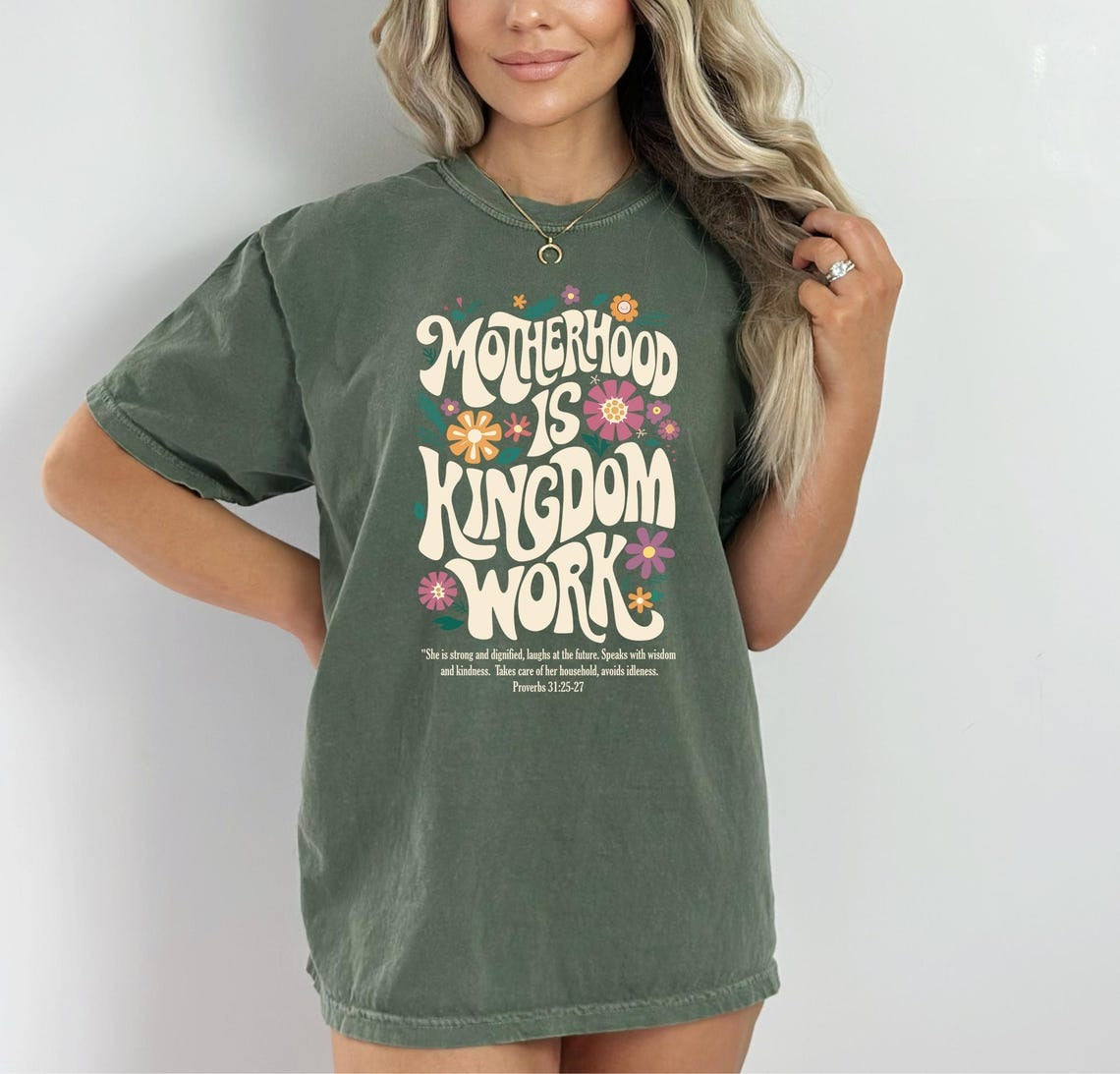 Motherhood is Kingdom Work Comfort Colors Shirt, Christian Mom Shirt, Retro Christian Mom T Shirt, Christian Mothers Day Shirt, Bible Shirt